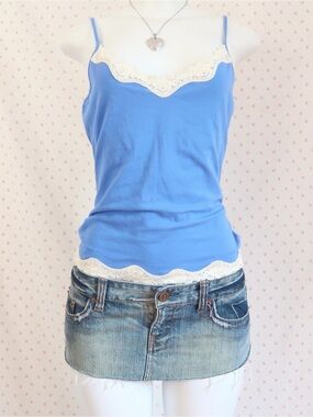 Swell Blue Lace-Trim Camisole Tank